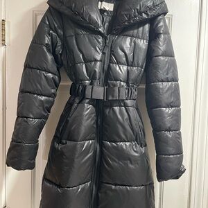 H&M Women Black Belted Puffer Jacket - size 2 ( fits a 11-12Y)